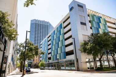 Jacksonville, Florida sokaklarında binalar ve palmiye ağaçları.