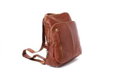 Şık deri, kadın sırt çantası fermuarlı cepleri beyaz arka planda Amerikan derisi Co..