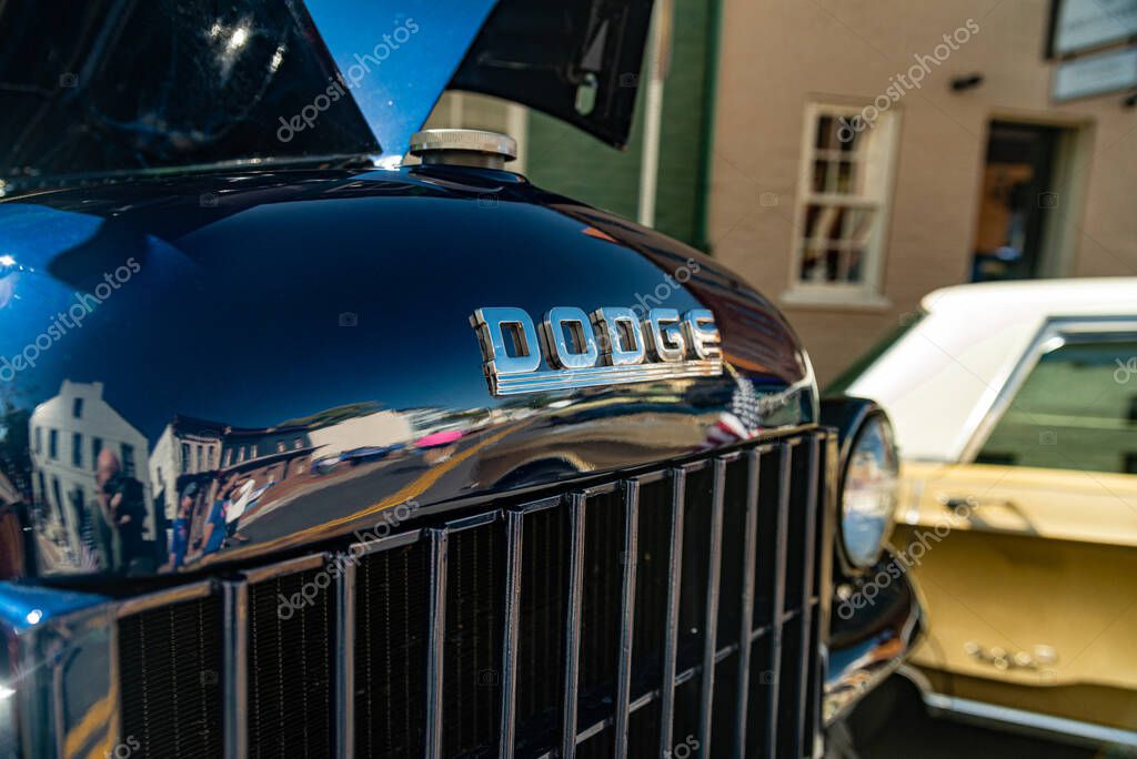 Dodge Power Wagon 50s. Logo on the hood of the car