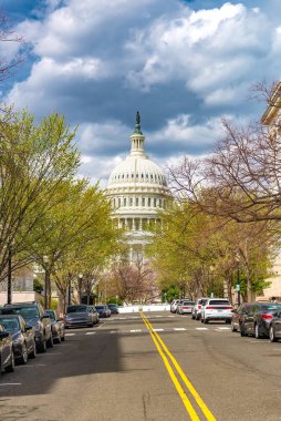 Washington 'daki Kongre Binası' na giden sarı çizgili yol..