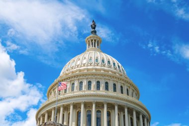 Washington 'daki mavi gökyüzüne karşı ABD Kongre Binası' nın kubbesi görünüyor..