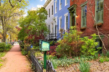 Şehir cazibesi ve bahar tazeliği. Washington, Capitol Hill 'deki tarihi konutlar.