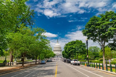 Başkent Washington 'da, mavi gökyüzüne karşı yeşil yapraklarla çevrili..