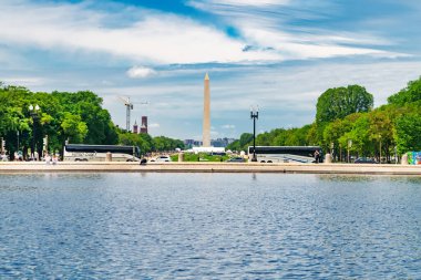 George Washington Anıtı mavi gökyüzüne karşı ABD başkentinde.