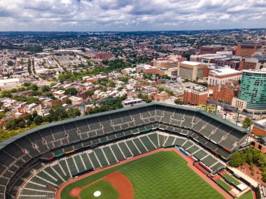 Baltimore, Maryland 'deki şehir stadyumunun ve altyapısının hava görüntüsü.,