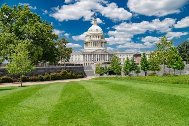 Capitol Dome 'un Klasik Manzarası. Çimenler ve gökyüzü bu tarihi yapıyı aydınlatıyor..