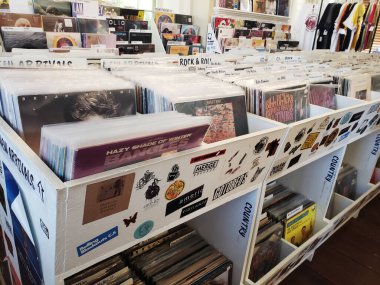 Rock and Pop Plak Raflarda Müzik Mağazasında Gösterildi