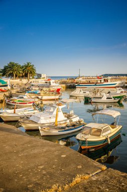 Small old boats and yachts in the port of Herceg Novi, Montenegro