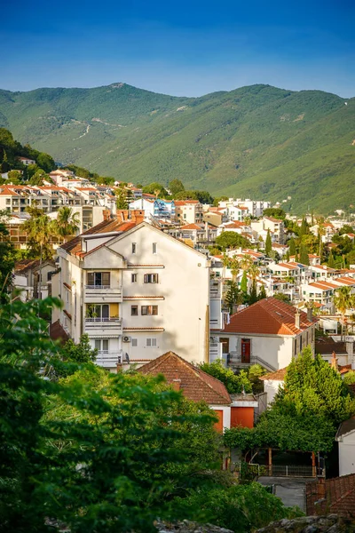 stock image Cityscape with Herceg Novi outskirts with residential houses in Boka Kotor bay, Montenegro