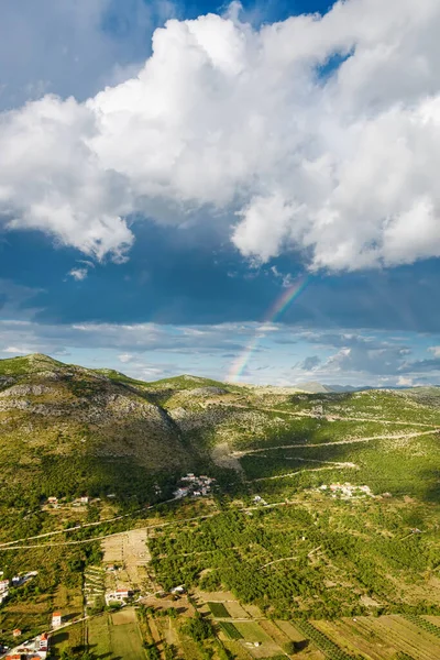 Beautiful Aerial View Rainbow Dalmatian Region Croatia Plane — Stock Photo, Image