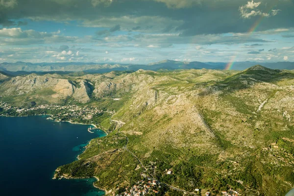 Luchtfoto Met Een Regenboog Adriatische Zee Dalmatische Regio Kroatië Vanuit — Stockfoto