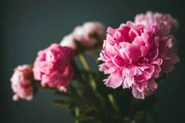 Bellissimo Bouquet Fiori Peonie Rosa Sfondo Nero — Foto Stock