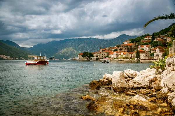 Vista Perast Village Tesoro Escondido Costa Bahía Boka Kotor Montenegro — Foto de Stock
