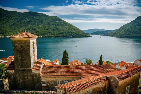 Vista Bahía Kotor Desde Mirador Pueblo Perast Montenegro — Foto de Stock