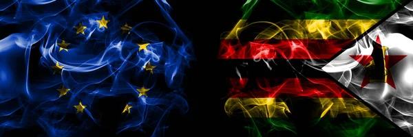 Flags European Union Zimbabwe Zimbabwean Smoke Flag Placed Side Side — Stock Photo, Image