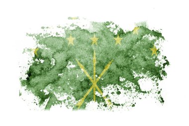 Adygea, Russia flag background painted on white paper with watercolor