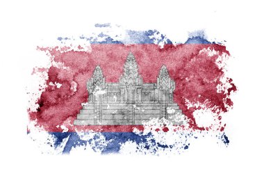 Cambodia, Cambodian, Khmer flag background painted on white paper with watercolor