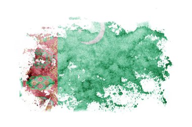 Turkmenistan flag background painted on white paper with watercolor