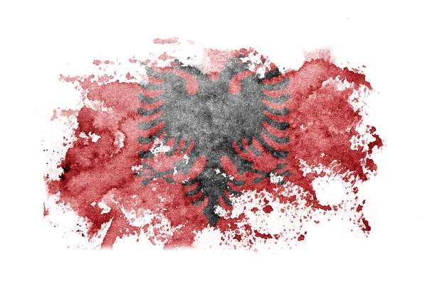 Albania, Albanian flag background painted on white paper with watercolor