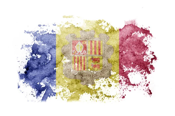 Andorra Andorran Flagga Bakgrund Målad Vitt Papper Med Akvarell — Stockfoto