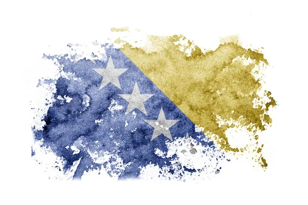 Bosnia Herzegovina Bosnian Herzegovinian Flag Background Painted White Paper Watercolor — стоковое фото