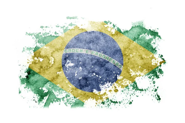 用水彩画在白纸上的巴西国旗背景 — 图库照片