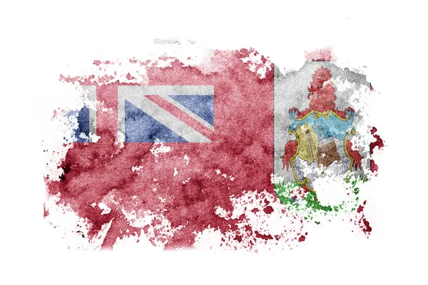 Brittiska Storbritannien Bermuda Flagga Bakgrund Målad Vitt Papper Med Akvarell — Stockfoto