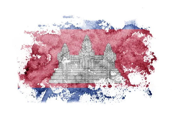 Cambodia Cambodian Khmer Flag Background Painted White Paper Watercolor — Stock Photo, Image