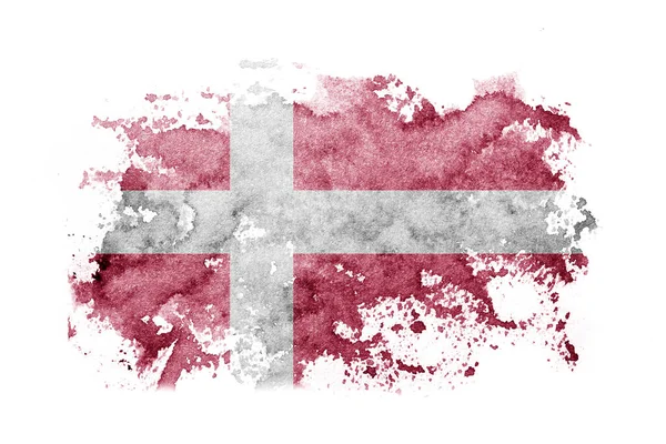 白纸上涂有水彩画的丹麦国旗背景 — 图库照片