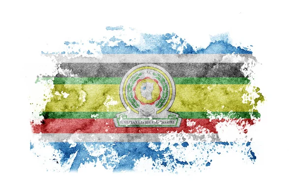 用水彩画在白纸上的东非共同体旗帜背景 — 图库照片