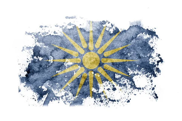 Greece Greek Macedonia Flag Background Painted White Paper Watercolor — Zdjęcie stockowe
