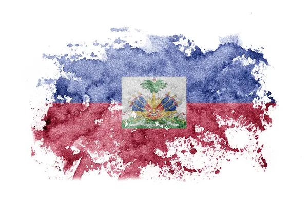 Bandeira Haiti Fundo Pintado Papel Branco Com Aquarela — Fotografia de Stock