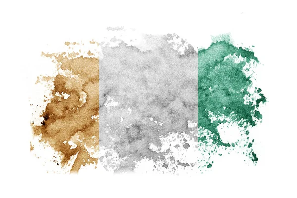 Ivory Coast flag background painted on white paper with watercolor