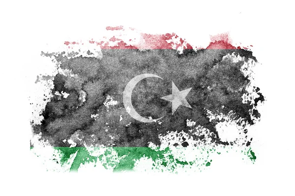 Líbia Bandeira Líbia Fundo Pintado Papel Branco Com Aquarela — Fotografia de Stock