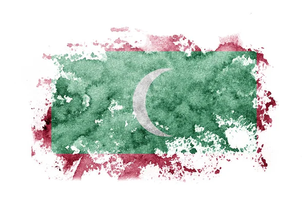 Maldivas Fondo Bandera Maldiva Pintado Sobre Papel Blanco Con Acuarela —  Fotos de Stock