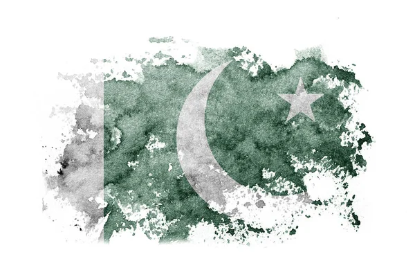 Paquistão Bandeira Paquistanesa Fundo Pintado Papel Branco Com Aquarela — Fotografia de Stock