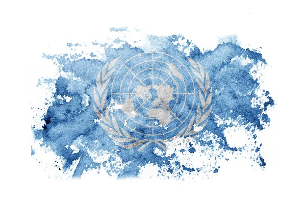 Organizations, United Nations, UN flag background painted on white paper with watercolor