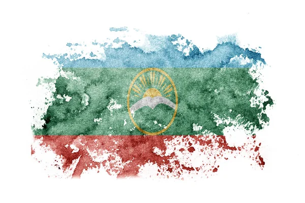 Russia Russian Karachay Cherkessia Flag Background Painted White Paper Watercolor — Stockfoto