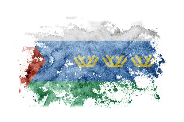 Rosja Rosja Tyumen Obwód Flagi Tle Malowane Białym Papierze Akwarelą — Zdjęcie stockowe