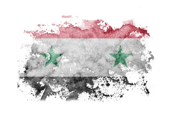 Сирійський Прапор Намальований Білому Папері Аквареллю Стокове Зображення