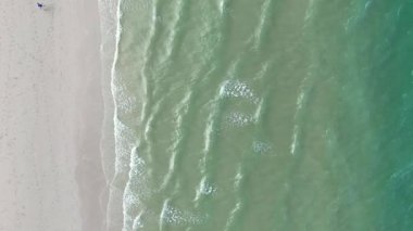 Tropikal sahilde yukarıdan gelen barışçıl dalgalar. Yüksek kalite 4k görüntü