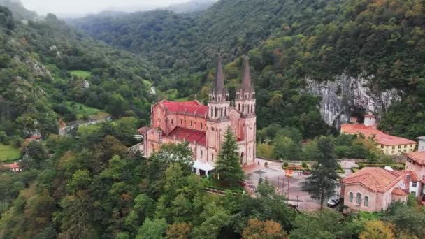 Basilica Our Lady Battles Covadonga Asturias Spain Aerial Drone Shot — Stock Video