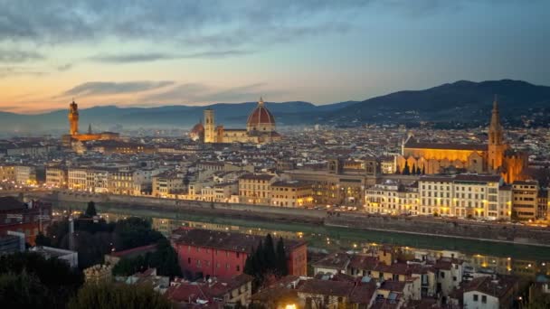 Florence Italië Panorama Van Stad Net Zonsondergang Opgenomen Vanaf Piazzale — Stockvideo