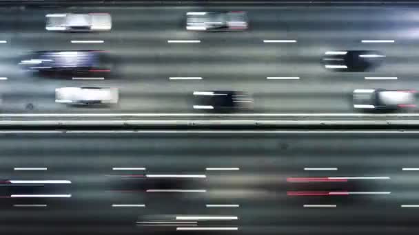 Autópálya Forgalmi Dugó Városi Csúcsforgalom Légi Éjszakai Nézet Időeltolódás Városi — Stock videók