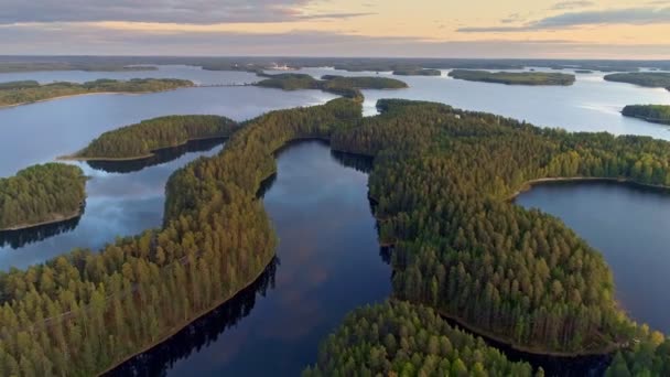 Voando Sobre Terra Lago Finlândia Tiro Aéreo Muitas Ilhas Verdes — Vídeo de Stock