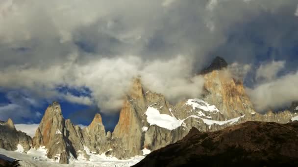 Desfasamento Temporal Montanha Fitz Roy Sul Patagônia Fronteira Entre Argentina — Vídeo de Stock
