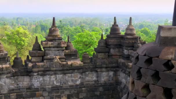 Gimbal Toma Mañana Del Templo Borobudur Java Indonesia Mahayana Buddhist — Vídeos de Stock