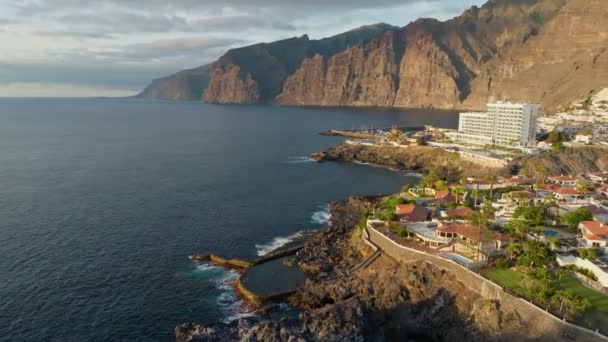 Aerial View Los Gigantes Restort Tenerife Canary Island Flying Magnificent — Stock videók