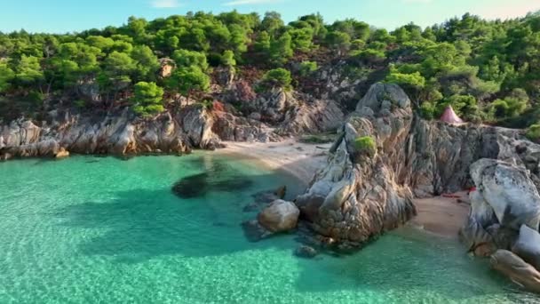 Beautiful Orange Beach Kavourotripes Sitonia Halkidiki Greece Aerial Shot Lagoon — Vídeo de stock