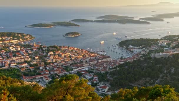 Aerial View Hvar City Croatia Hvar Island Sunset Panoramic Shot — Wideo stockowe